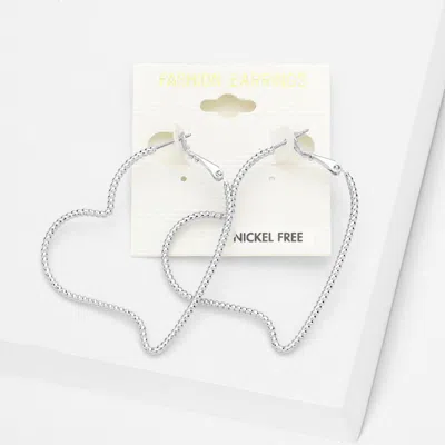 Fashnzfab Metal Heart Hoop Earrings - Rhodium In Metallic
