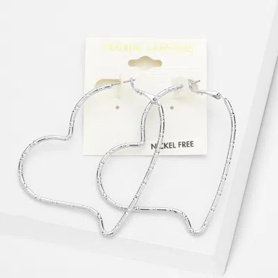Fashnzfab Metal Heart Hoop Earrings - Rhodium In Metallic
