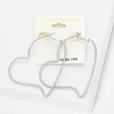 Fashnzfab Metal Heart Hoop Earrings - Rhodium In Metallic