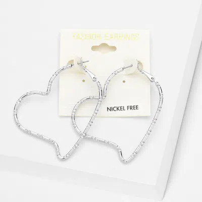 Fashnzfab Metal Heart Hoop Earrings - Rhodium In Silver