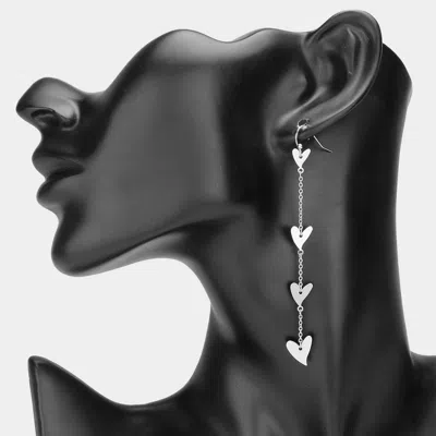 Fashnzfab Metal Heart Link Dropdown Earrings - Silver