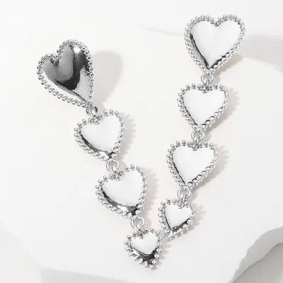 Fashnzfab Metal Heart Link Dropdown Earrings - Silver In Metallic