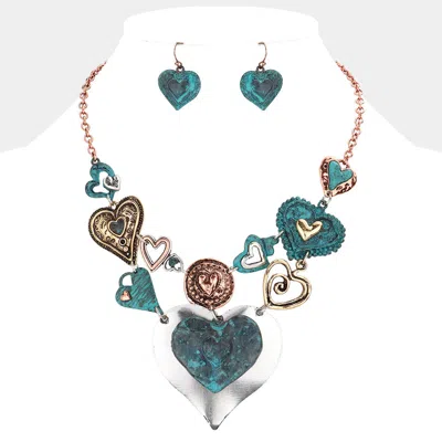 Fashnzfab Metal Heart Link Necklace In Multi