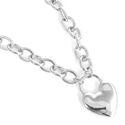 Fashnzfab Metal Heart Lock Pendant Necklace In White