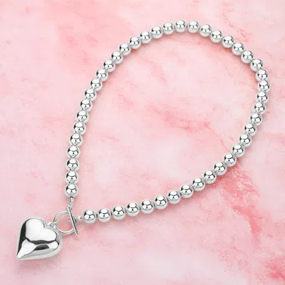 Fashnzfab Metal Heart Pendant Bubble Chain Toggle Necklace In Silver