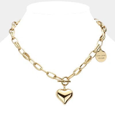Fashnzfab Metal Heart Pendant Live Your Dream Message Charm Chain Toggle Necklace In Gold