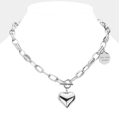 Fashnzfab Metal Heart Pendant Live Your Dream Message Charm Chain Toggle Necklace In Multi