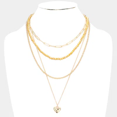 Fashnzfab Metal Heart Pendant Multi Layered Necklace In Gold