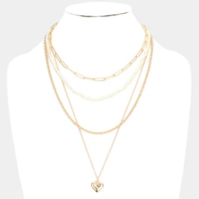 Fashnzfab Metal Heart Pendant Multi Layered Necklace In White