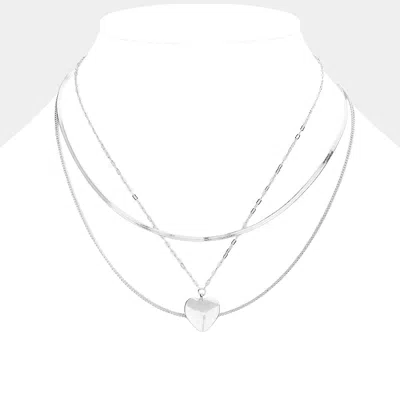 Fashnzfab Metal Heart Pendant Triple Layered Necklace In Multi