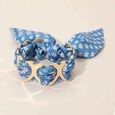 Fashnzfab Metal Heart Ring Floral Patterned Fabric Fabric Scarf Adjustable Bracelet In Red