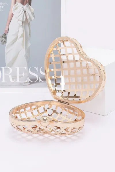 Fashnzfab Metal Heart Shape Mini Clutch In Gold