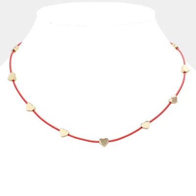 Fashnzfab Metal Heart Station Thread Necklace In Red
