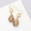 Fashnzfab Metal Heart Teardrop Natural Stone Link Dangle Earrings In Brown