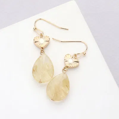 FASHNZFAB METAL HEART TEARDROP NATURAL STONE LINK DANGLE EARRINGS
