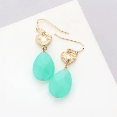 Fashnzfab Metal Heart Teardrop Natural Stone Link Dangle Earrings In Green