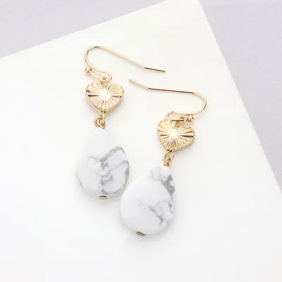 Fashnzfab Metal Heart Teardrop Natural Stone Link Dangle Earrings In Multi