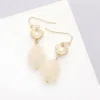 Fashnzfab Metal Heart Teardrop Natural Stone Link Dangle Earrings In White