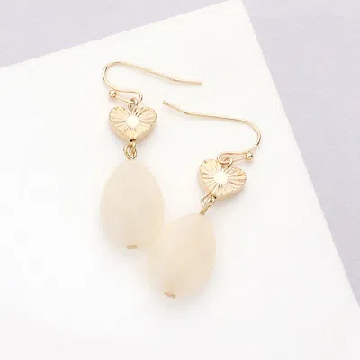 Fashnzfab Metal Heart Teardrop Natural Stone Link Dangle Earrings In White