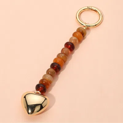 Fashnzfab Metal Heart Tip Pointed Colorful Resin Round Beaded Bag Charm / Keychain In Multi