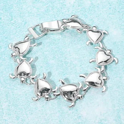 Fashnzfab Metal Heart Turtle Link Magnetic Bracelet Silver
