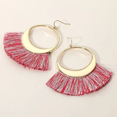 Fashnzfab Metal Hollow Round Fan Tassel Dangle Earrings In Gold
