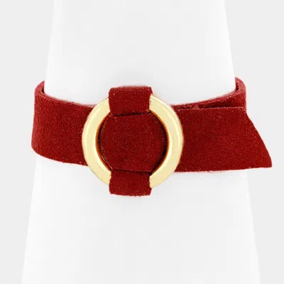 Fashnzfab Metal Hoop Buckle Faux Suede Bracelet Burgundy, Gold In Multi