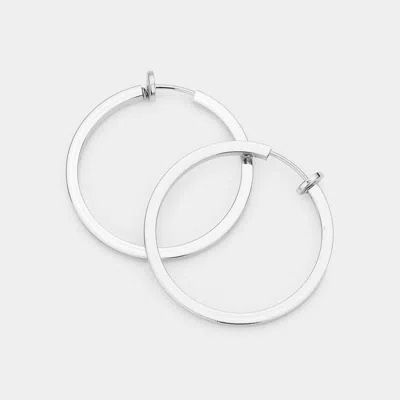 Fashnzfab Metal Hoop Clip On Earrings 1.25" In Silver