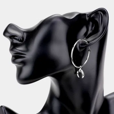 Fashnzfab Metal Hoop Double Horn Link Earrings In Multi