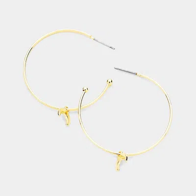 Fashnzfab Metal Hoop Metal Moon Dangle Earrings - Gold