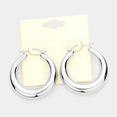 Fashnzfab Metal Hoop Pin Catch Earrings - Rhodium In Silver