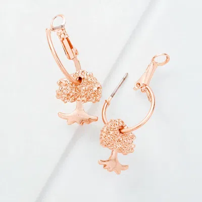 Fashnzfab Metal Hoop Tree Dangle Earrings - Worn Rose Gold