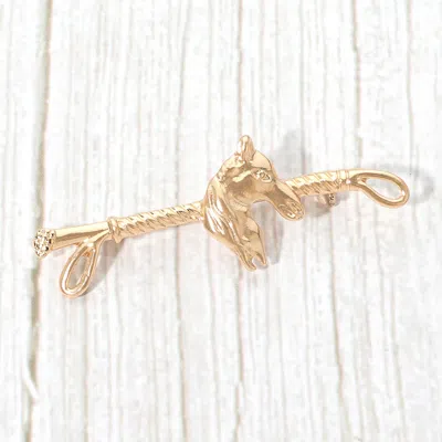 Fashnzfab Metal Horse Head Equestrian Riding Crop Pin Brooch In Gold