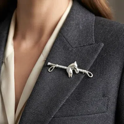 Fashnzfab Metal Horse Head Equestrian Riding Crop Pin Brooch In Multi