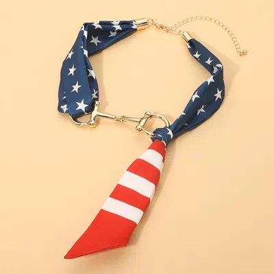 Fashnzfab Metal Horsebit Accent American Usa Flag Silky Fabric Scarf Necklace In Multi
