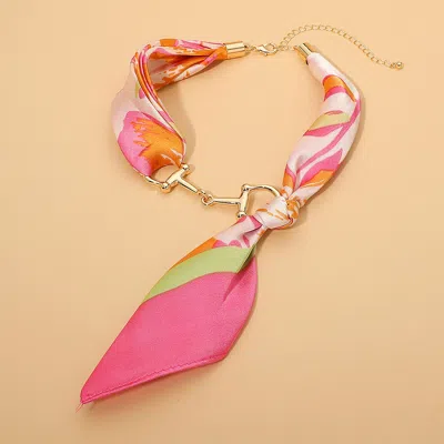 Fashnzfab Metal Horsebit Accent Silky Fabric Scarf Necklace In Gold