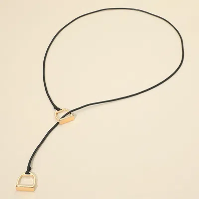 Fashnzfab Metal Horsebit Lariat Waxed Cord Necklace In Multi