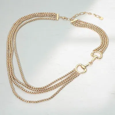 Fashnzfab Metal Horsebit Link Accent Layered Strand Necklace In Gold