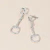 Fashnzfab Metal Horsebit Link Drop Earrings In Silver