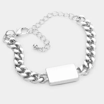 Fashnzfab Metal Id Bar Accented Bracelet Rhodium In Metallic