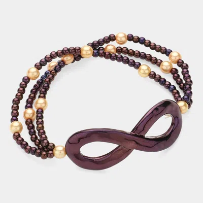 Fashnzfab Metal Infinity Pointed Beaded Stretch Bracelet In Brown