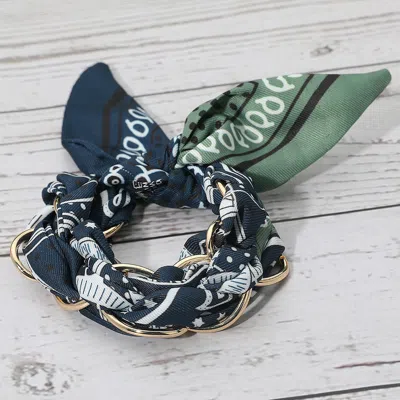 Fashnzfab Metal Interlocking Ring Fabric Bandana Scarf Adjustable Bracelet In Brown
