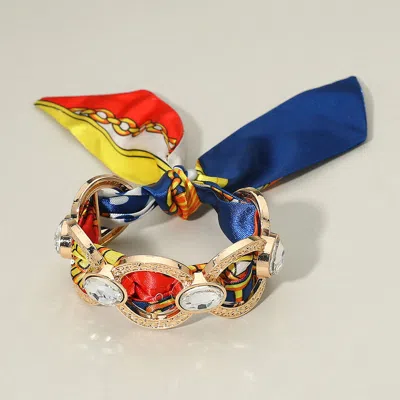 Fashnzfab Metal Interlocking Ring Fabric Bandana Scarf Adjustable Bracelet In Multi