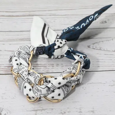Fashnzfab Metal Interlocking Ring Fabric Bandana Scarf Adjustable Bracelet In Neutral