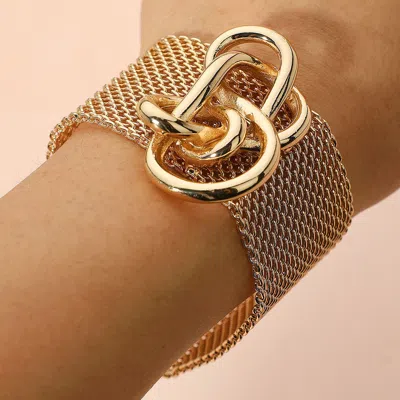 Fashnzfab Metal Knot Accent Mesh Magnetic Bracelet In Gold