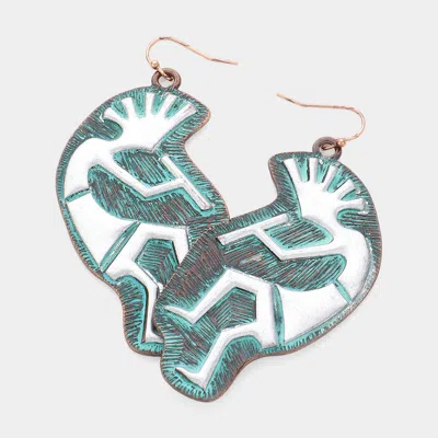 Fashnzfab Metal Kokopelli Flute Player Dangle Earrings In Green