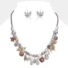 Fashnzfab Metal Leaf Butterfly Leaf Sunflower Pendant Cluster Necklace In Silver