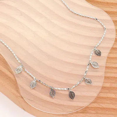 Fashnzfab Metal Leaf Charm Station Necklace In Multi