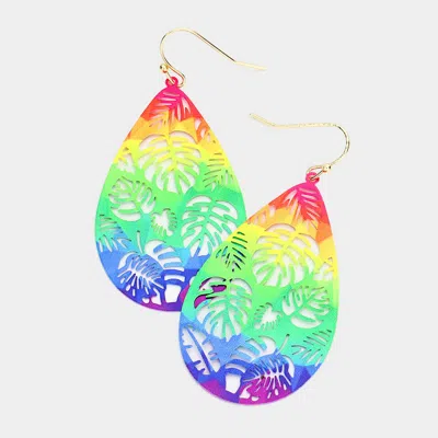 Fashnzfab Metal Leaf Cutout Teardrop Dangle Earrings In Multi