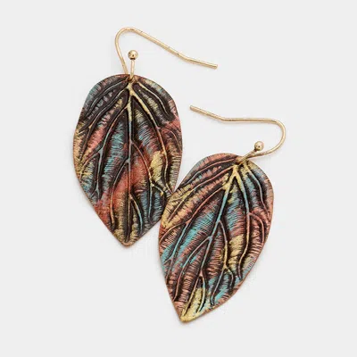 Fashnzfab Metal Leaf Dangle Earrings - Copper Burnished, Multi